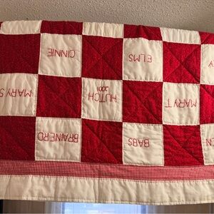 Handmade Red and White Patchwork Quilt - Classic Check Design. 4’X4’